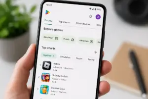 Smartphone con Play Store in uso