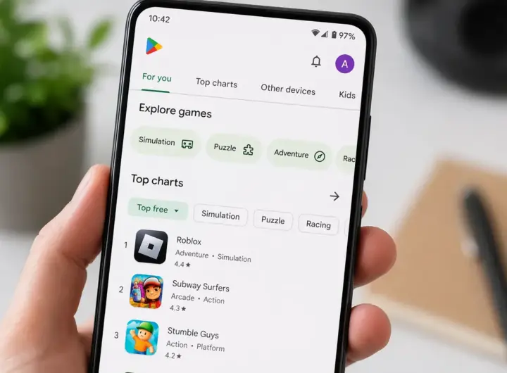 Smartphone con Play Store in uso