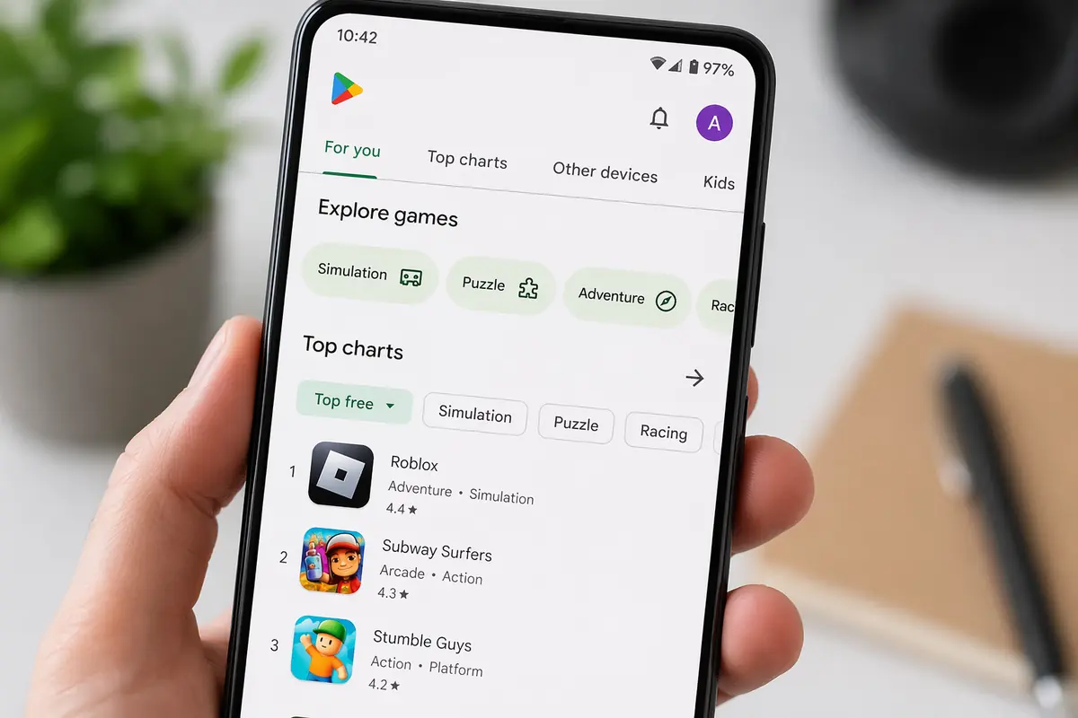 Smartphone con Play Store in uso