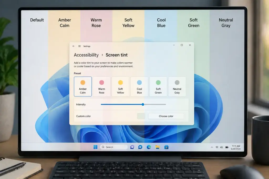 impostazioni Screen Tint su Windows 11