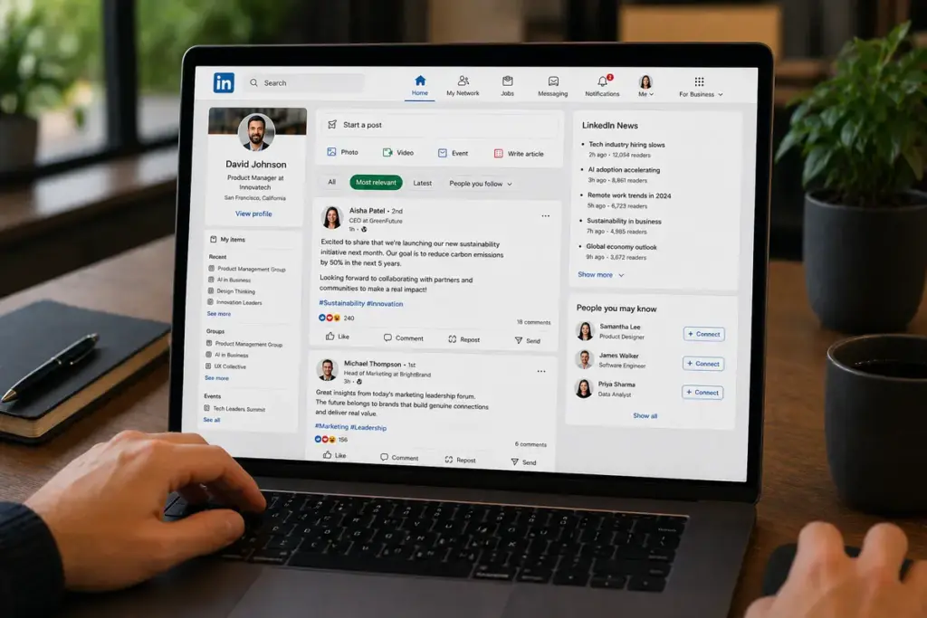 laptop con LinkedIn aperto